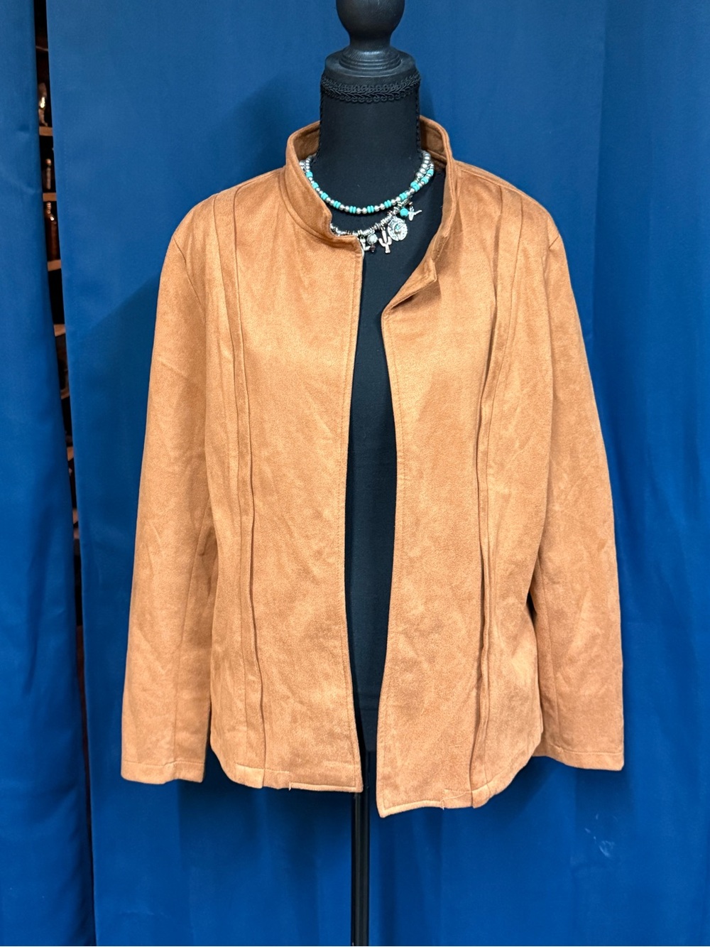 Lightweight Tan Suede-Style Open Front Jacket